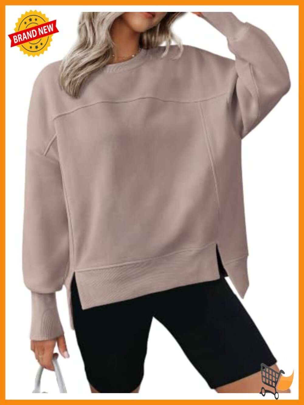 Womens Crewneck Fleece Pullover Sweatshirt High Low Side Slit